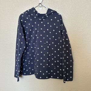 Tea Collection Long Sleeve Short Hooded Hoodie Polka Dots 10 Navy White